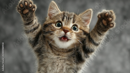 A kitten standing on hind l...