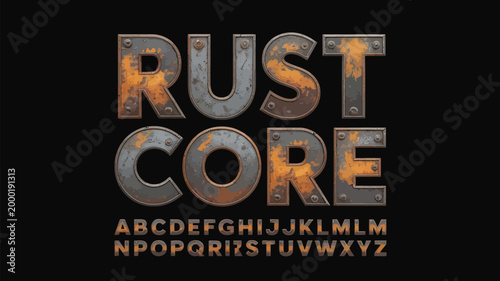 Rustic typography with the word rust and an industrial metal aesthetic