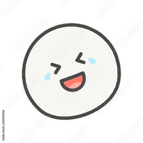 手描きの涙を流して笑い転げる顔の絵文字アイコン - 爆笑や大笑いで笑い泣きする表情の白フチ付き素材