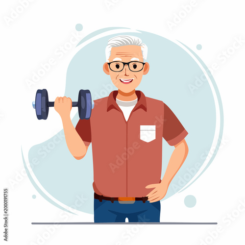 Elderly Man Exercising with Dumbbell