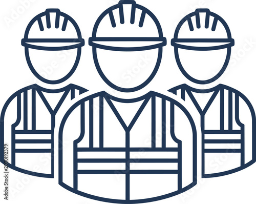 Three construction workers wearing hard hats and vests stand together, representing teamwork and a skilled workforce.