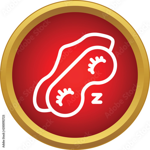 Sleep mask with lashes and z letter inside a red circle with gold border