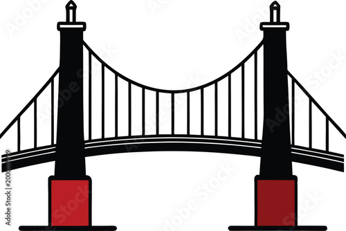 Black and red bridge railing illustration with vertical support posts and crossbars