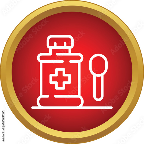 Medicine syrup bottle and spoon representing healthcare, treatment, and medical dosage