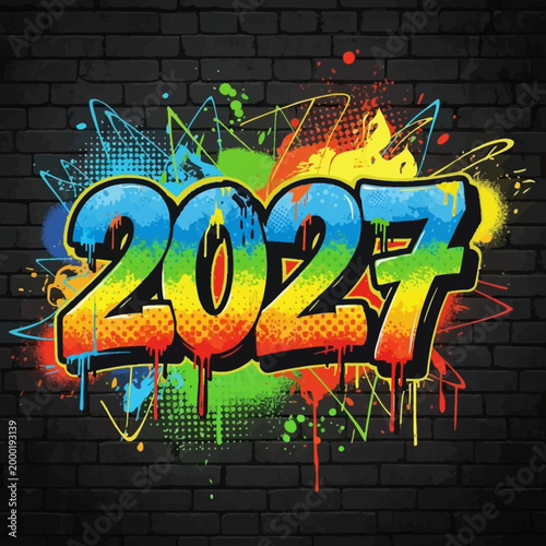 2027 Graffiti Art Year Numbers Vibrant Colors