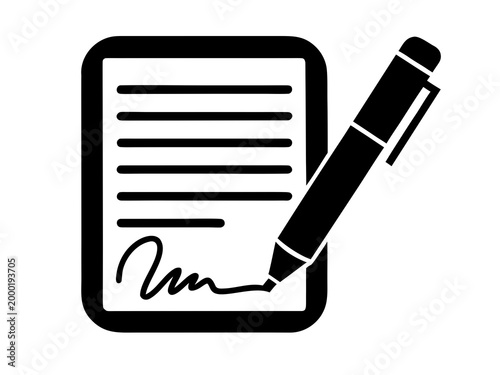 Document with Pen Silhouette Side Vector Flat Illustration Design