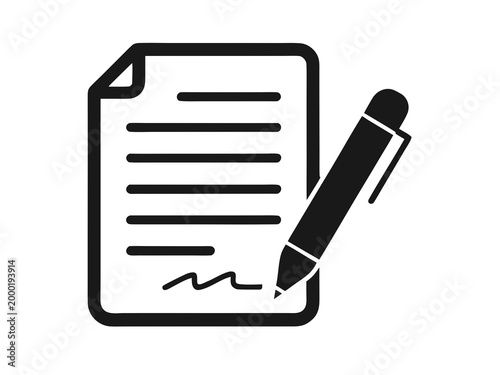 Document with Pen Silhouette Side Vector Flat Illustration Design