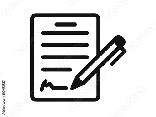 Document with Pen Silhouette Side Vector Flat Illustration Design