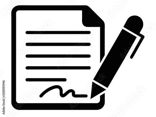 Document with Pen Silhouette Side Vector Flat Illustration Design