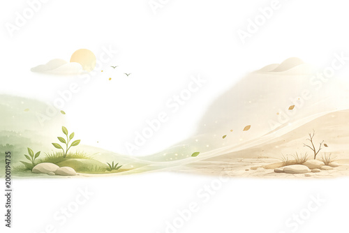 environmental transition, lush to dry, climate change, ecosystem change, drought concept, deforestation, environmental impact, before and after, green to desert, land degradation, global warming, natu