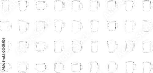 Collection of hand drawn dotted line mugs and cups in various shapes drinkware beverage container
