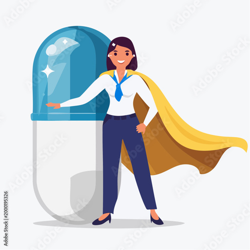 Superhero Woman with Giant Pill