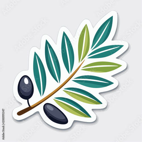 Stylized Olive Branch with Two Olives