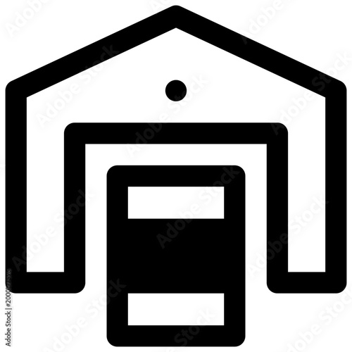 Data warehouse. Outlined stroke vector icon with black-filled details.