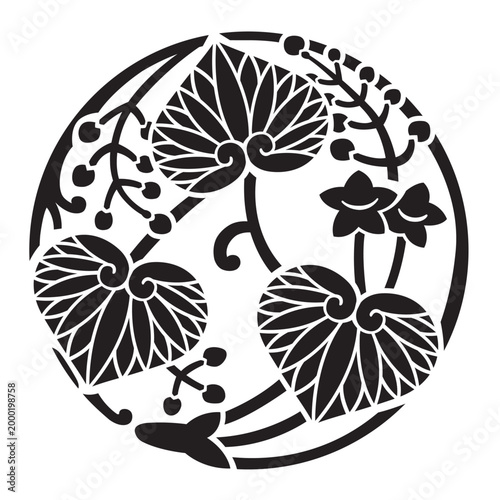 日本の伝統的な植物紋の家紋「葵紋」のベクターデータ