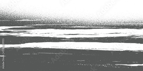 Obraz na plátně Abstract grunge minimalist black-and-white landscape of a calm shoreline, soft waves and reflections, high contrast, grainy texture, abstract horizon, serene and moody atmosphere