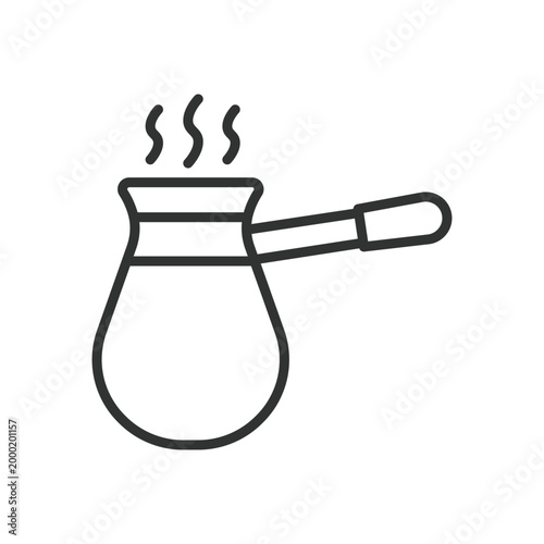 Turkish coffee pot icon in line design. cezve coffee brewing traditional drink on white background vector. turkish coffee editable stroke icon