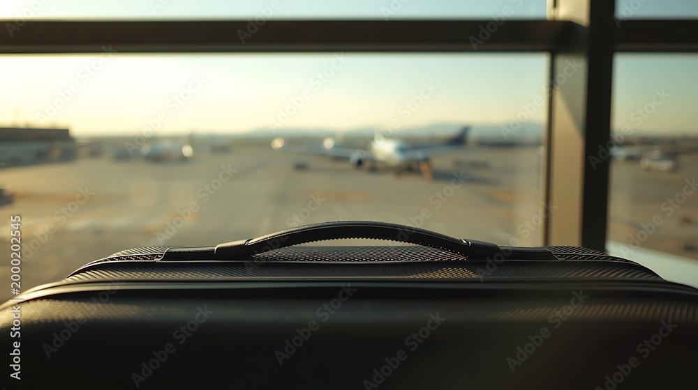Naklejka premium Generative Ai view from airplane cockpit at airport