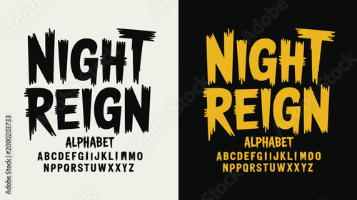 Bold halloween typography design with the words night reign and alphabet letters