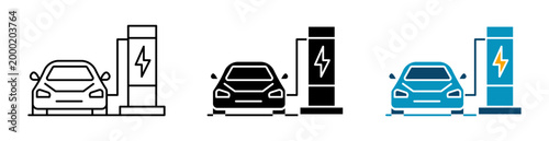 electric car icons. electric car charging station icons set with battery symbol for green energy