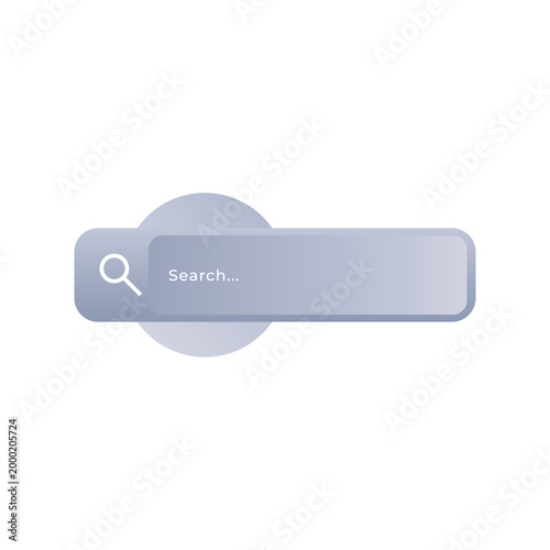 Modern Minimal Search Bar UI Design with Soft Gradient Blue Effect White Background Vector. Clean Interface Element with Glass Icon, Futuristic and Elegant Style Suitable for Web, Mobile App