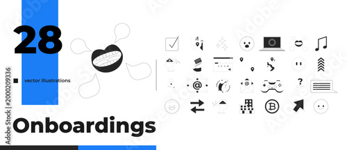 Digital and business neo-brutalism outline illustrations mega bundle. Social interaction. Media control. User engagement 2D linear images isolated. Collection black and white vector drawings