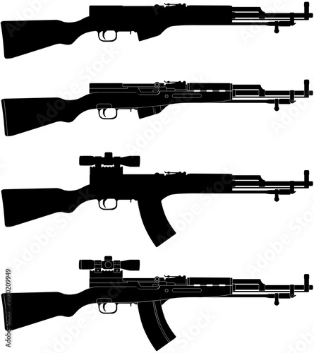 SKS Rifle Silhouette Vector Pack with Attachments and Variations
