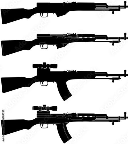 SKS Rifle Silhouette Vector Pack with Attachments and Variations