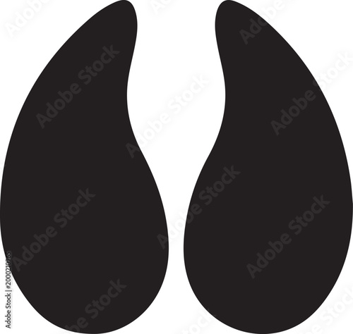 Black deer hoof print vector icon, cloven animal footprint silhouette, wild game track symbol for hunting and nature education graphics