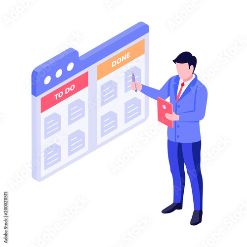 An illustration of a kanban board designed in an isometric style
