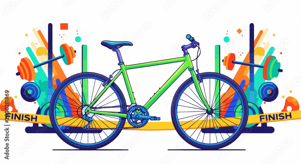 Fototapeta premium Green bicycle crossing finish line.