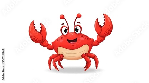 Cute red cartoon crab vector illustration isolated on white background, marine crustacean seafood character with claws, ocean beach symbol icon style, funny animal nature design