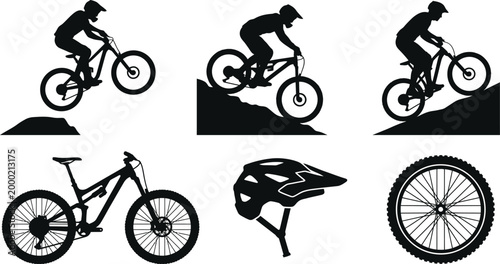 Winter Sport and Adventure Silhouettes Flat Vector Set Skier Snowboarder Snowmobile Ice Skater and Sled Black Icons
