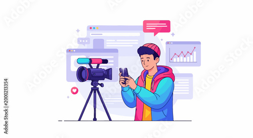 Man holding video camera device.