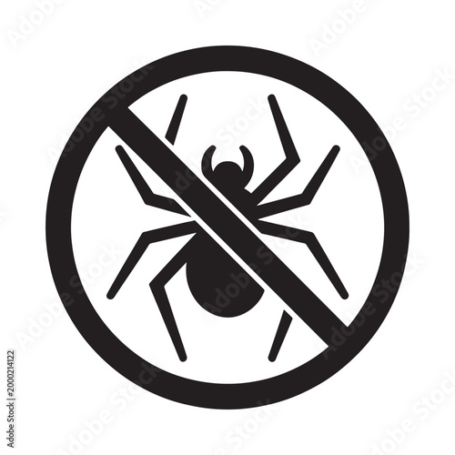 No spiders sign prohibition symbol with insect in circle black silhouette