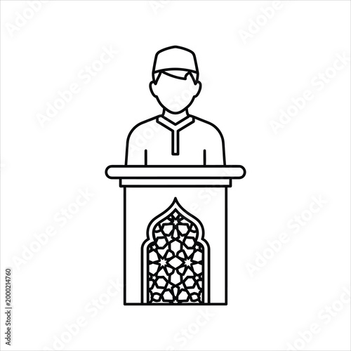 Man speaking from podium with Islamic geometric pattern vector illustration isolated on white background