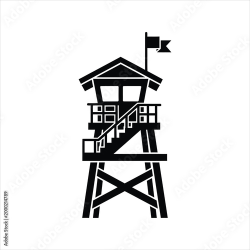Lifeguard tower with flag during daytime Vector Illustration Isolated on white background