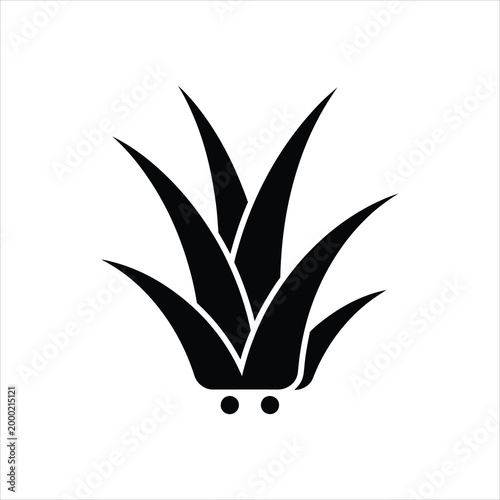 Stylized clump of grass with two small dots underneath isolated on white background Vector Illustration