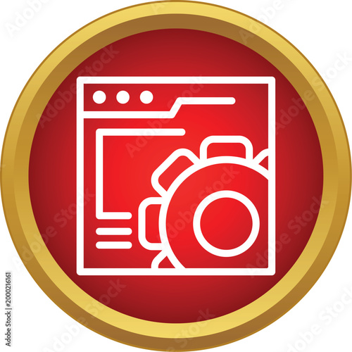 Browser window on red circle with gear symbol representing website configuration