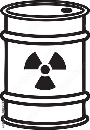 A black and white illustration of a radioactive barrel