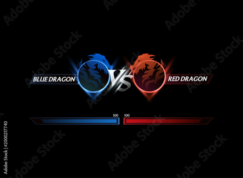 Dragon VS Battle UI Blue Red Team Versus Screen Game HUD Interface Health Bar Fight Design