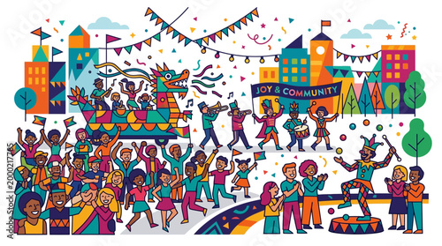 People Dancing in a Colorful Street.