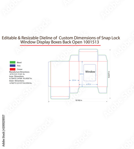 Custom snap lock window display box dieline, editable template