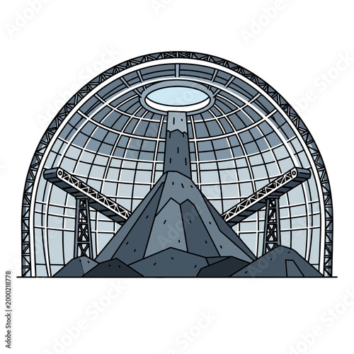 Futuristic Dome Building Housing Industrial Mining Operation with Mountain Structure