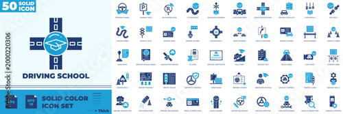 Driving School Solid Color Editable Icons set