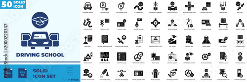 Driving School Solid Editable Icons set