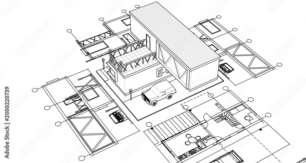 Fototapeta premium house with consoles plan 3d illustration 