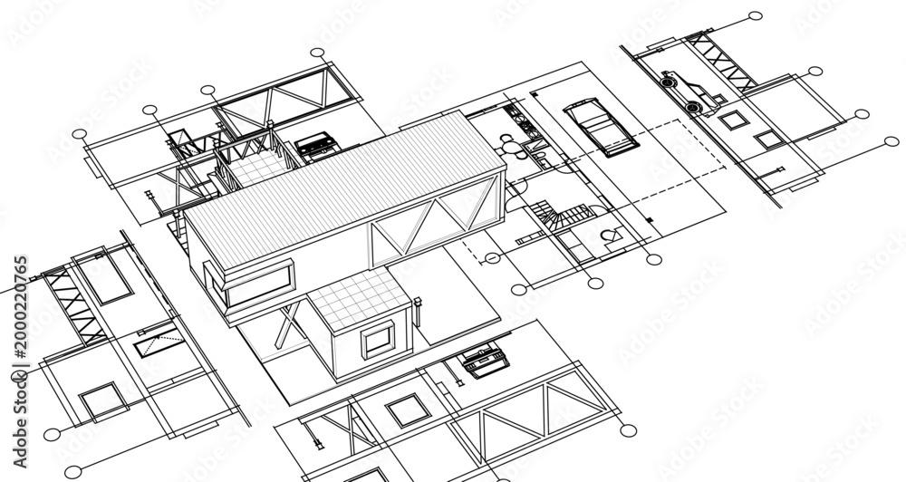 Fototapeta premium house with consoles plan 3d illustration 