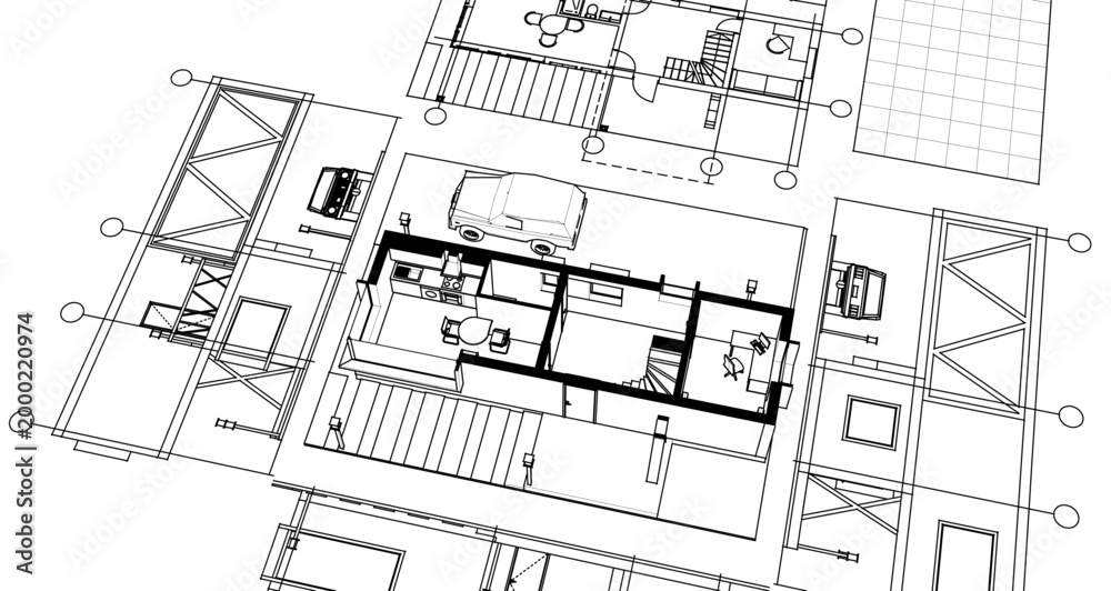 Fototapeta premium house with consoles plan 3d illustration 