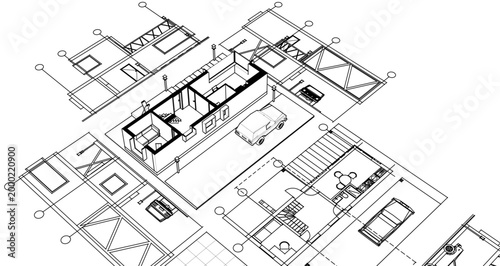 house with consoles plan 3d illustration	
